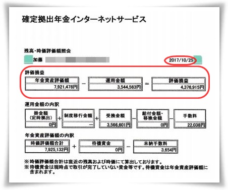 ワタクシ加藤コーキの401K確定拠出年金_個人型DC移行後の2017年10月25日付運用結果