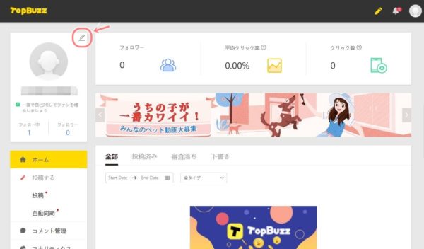 TopBuzzで稼ぐやり方実践記1_TopBuzz公式サイト_アカウントサイト詳細設定へ