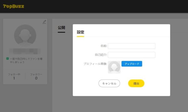 TopBuzzで稼ぐやり方実践記1_TopBuzz公式サイト_アカウントサイト設定画面