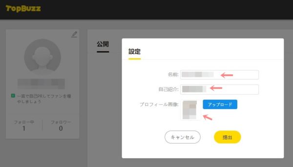 TopBuzzで稼ぐやり方実践記1_TopBuzz公式サイト_アカウントサイトで名前プロフィール登録